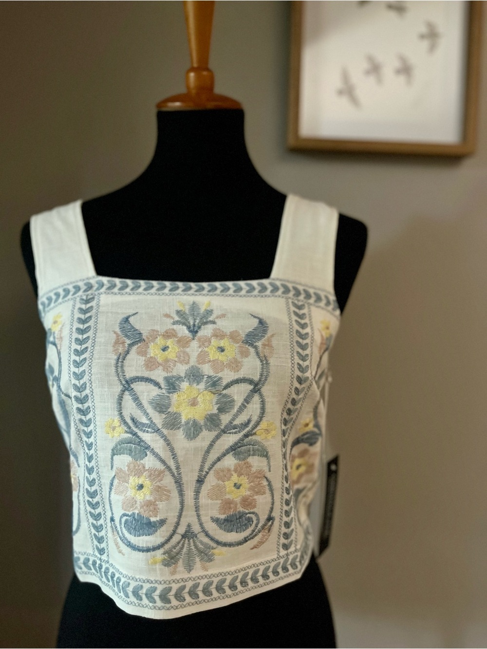 NWT Calypso St. Barth embroidered crop tank in a white linen blend.